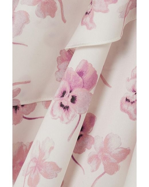 Les Rêveries Pink Open-Back Asymmetric Floral-Print Satin Midi Dress