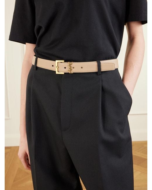 Saint Laurent Natural Cassandre Leather Belt