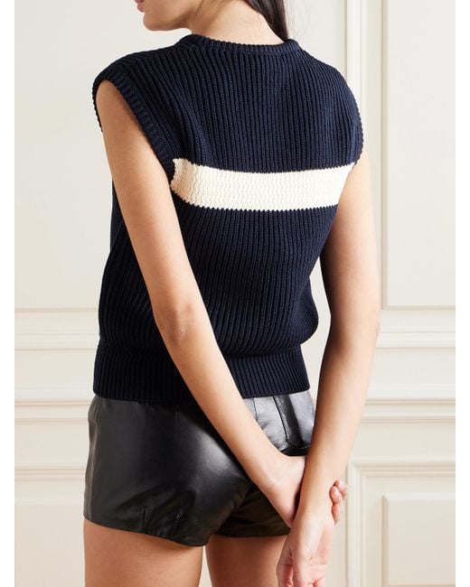 Pull Sans Manches Bicolore En Coton Côtelé À Appliqué Bally en coloris Blue