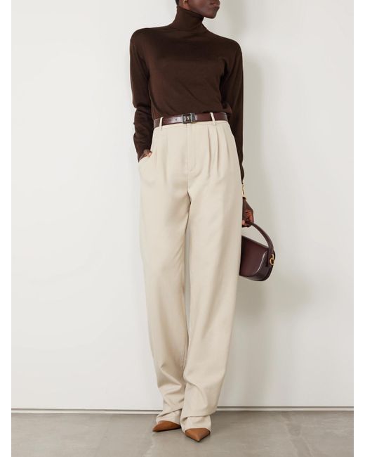 Pull À Col Roulé En Laine, Cachemire Et Soie Mélangés Saint Laurent en coloris Brown