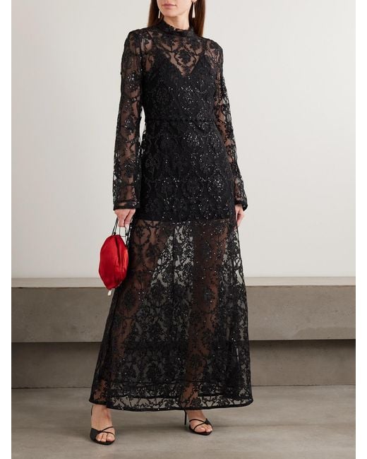 Agua Bendita Black Arcilla Paramo Embellished Embroidered Tulle Maxi Dress