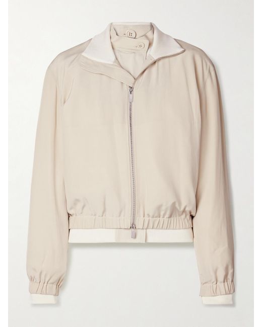Helmut Lang Natural Convertible Layered Crepe De Chine And Satin-Twill Bomber Jacket