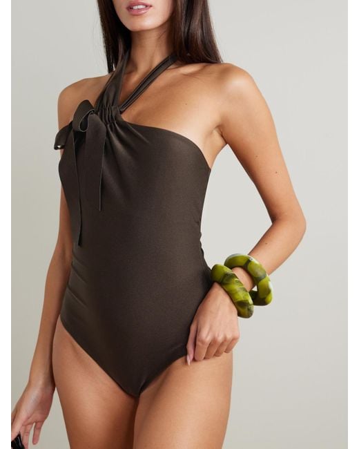 Zimmermann Brown Awaken Bow-Detailed Halterneck Swimsuit