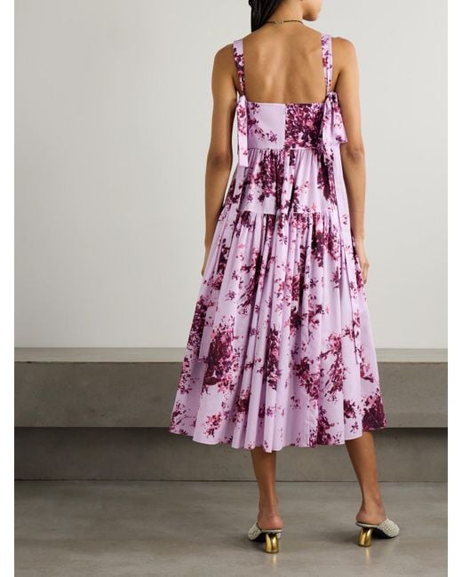 Erdem Pink Tiered Floral-Print Cotton Midi Dress