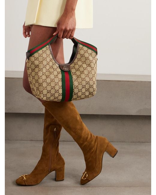 Gucci Metallic Giglio Small Leather-Trimmed Canvas-Jacquard Tote