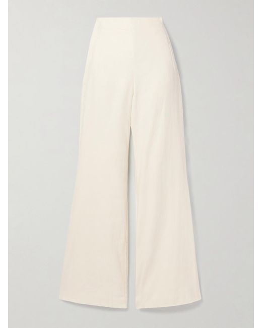 Roland Mouret Natural Cotton And Linen-Blend Twill Wide-Leg Pants
