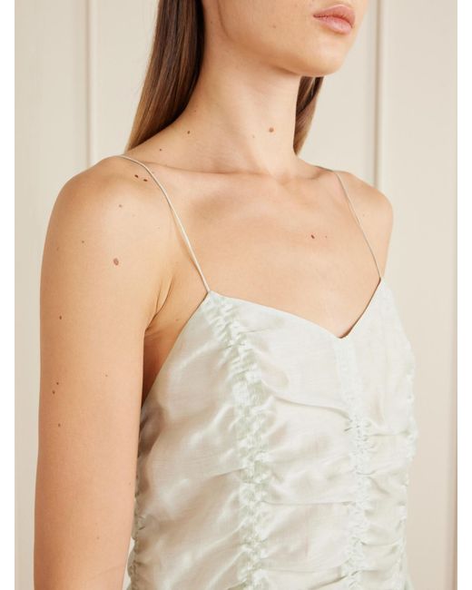 Khaite White Inara Ruched Lyocell And Silk-Blend Tank