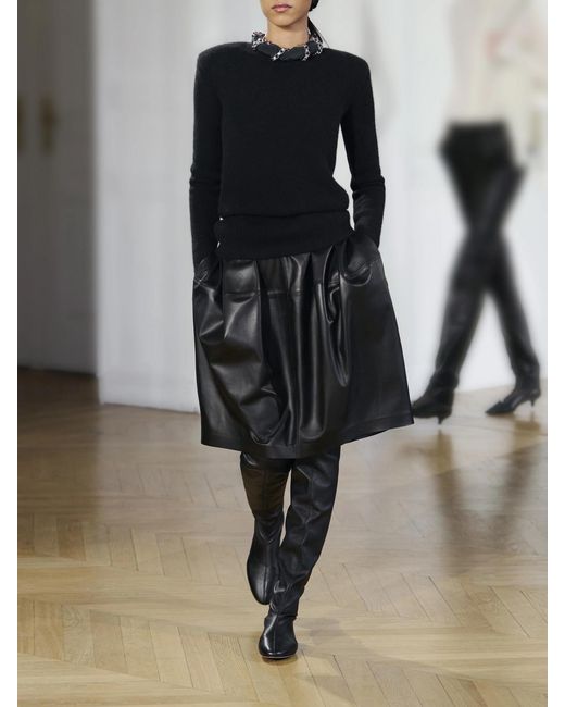 Totême Black Leather Midi Skirt
