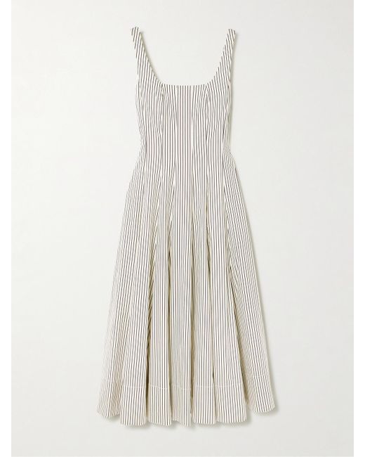Staud White Wells Midikleid Aus Gestreifter Popeline Aus Einer Baumwollmischung Mit Falten