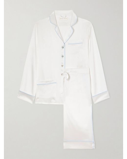 Olivia Von Halle White Coco Silk-Satin Pajama Set