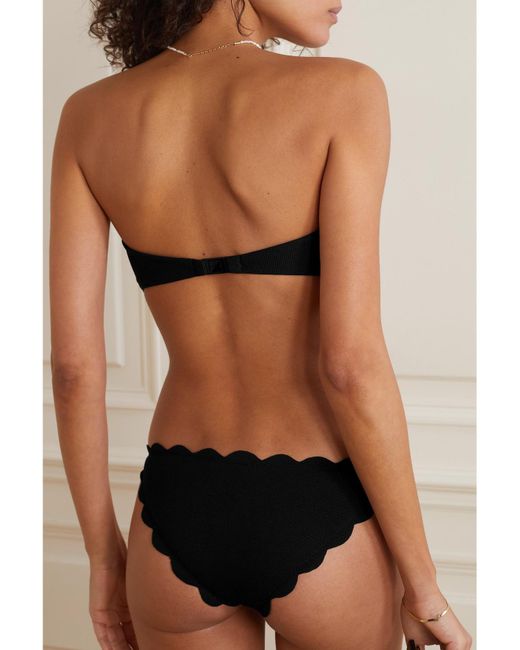 Marysia Swim Black Antibes Scalloped Recycled-Seersucker Bikini Top