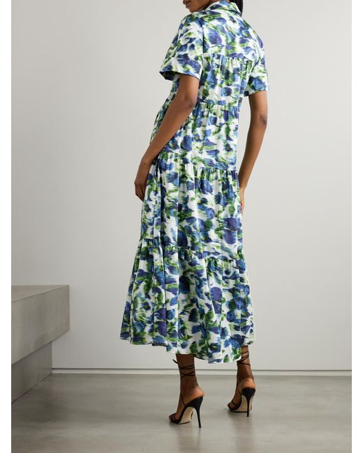 Erdem Blue Tiered Printed Cotton Midi Dress
