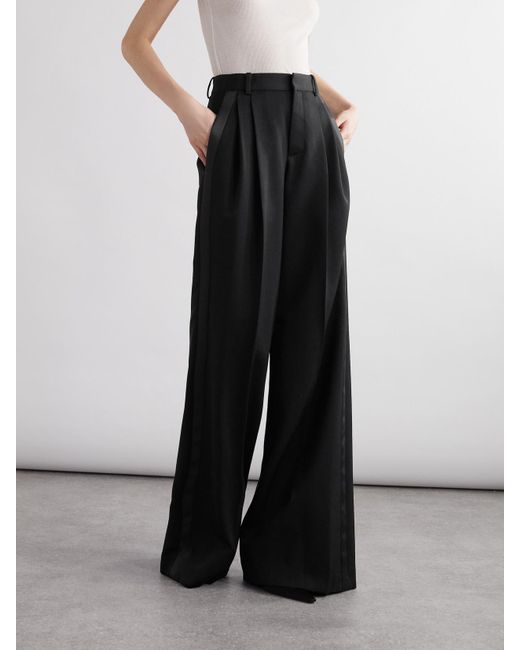 Saint Laurent Black Grain De Poudre Wool Wide-Leg Pants