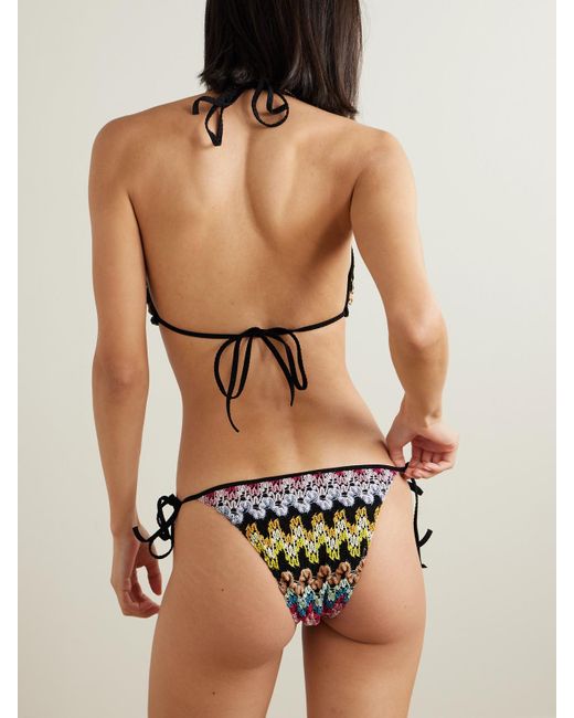 Missoni Black Mare Metallic Striped Crochet-Knit Triangle Bikini