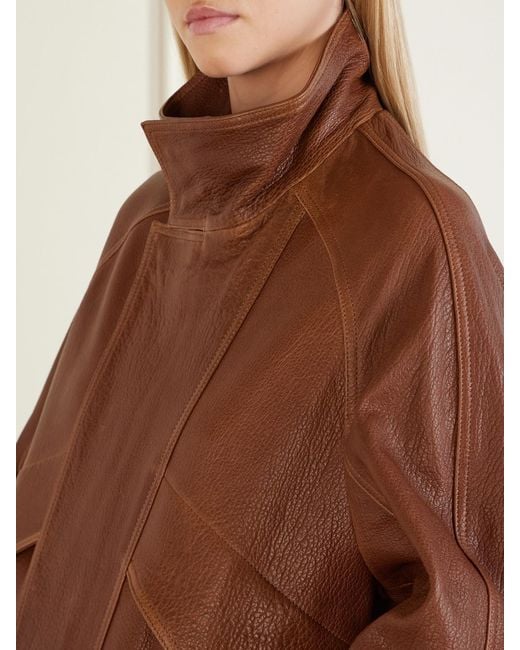 Nour Hammour Brown Ariste Oversized Paneled Leather Jacket
