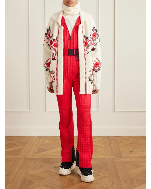 Moncler Red Gesteppter Skianzug Mit Daunenfüllung, Applikation Und Gürtel