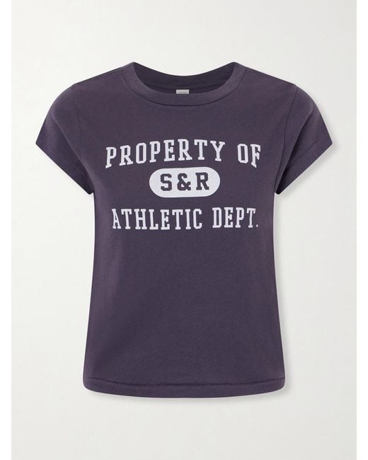 Sporty & Rich Blue Printed Garment-Dyed Cotton-Jersey T-Shirt