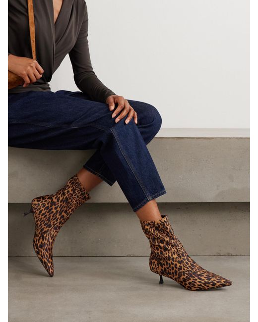 Stuart Weitzman Brown Naomi Ankle Boots Aus Scuba Mit Leopardenprint