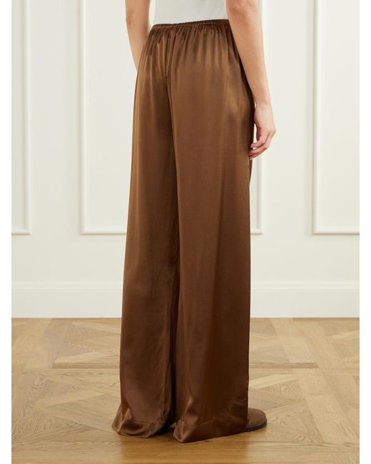 Staud Brown Stroll Silk-Blend Wide-Leg Pants