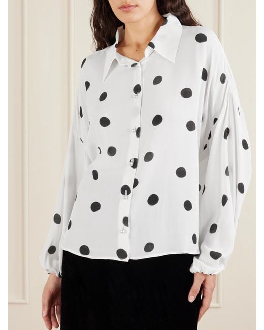 BERNADETTE Gray Maxine Polka-Dot Crepe De Chine Shirt