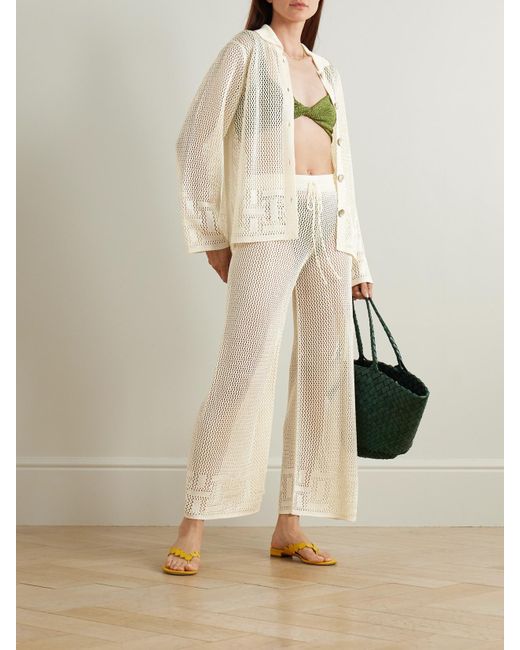 Calle Del Mar Natural Crocheted Wide-Leg Pants