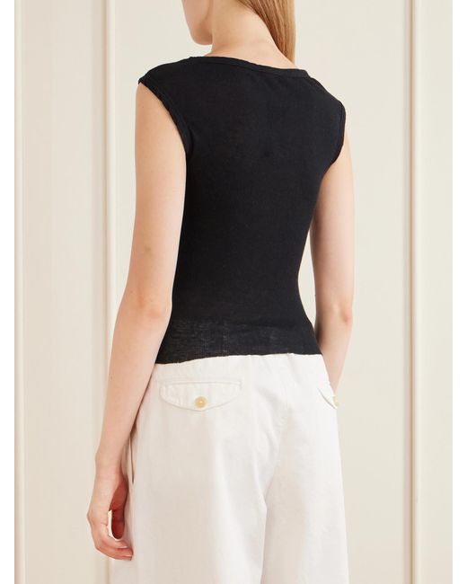 James Perse Black Ribbed Cotton And Cashmere-Blend Tank