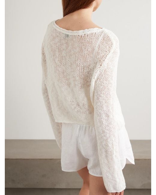 James Perse White Pullover Aus Einer Baumwoll-Leinenmischung