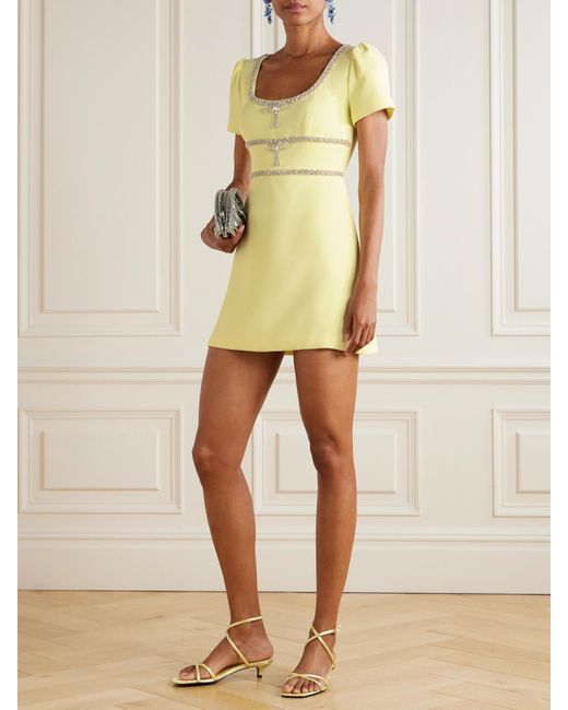 Self-Portrait Yellow Crystal-Embellished Crepe Mini Dress
