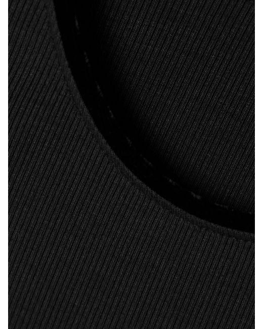 FRAME Black Velvet-Trimmed Ribbed Stretch-Modal Tank