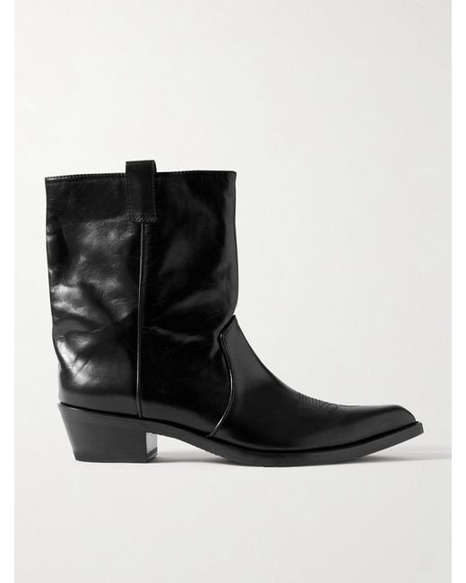 Khaite Black Clive Embroidered Leather Ankle Boots