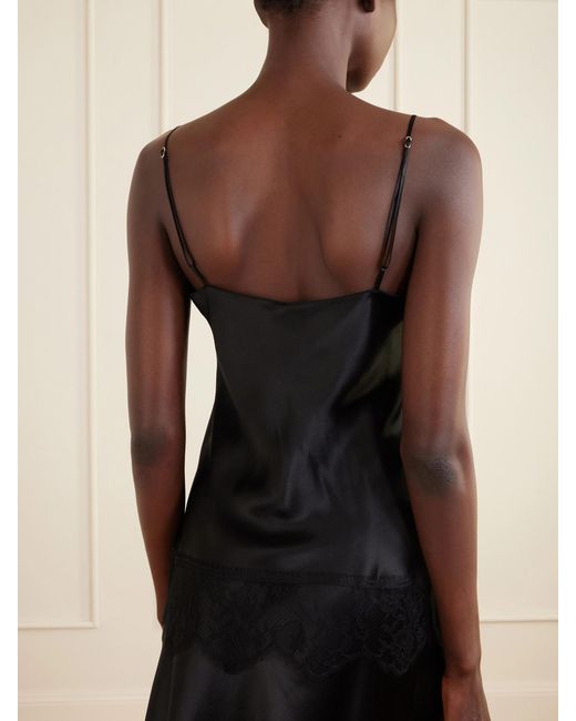 Carine Gilson Black Lace-Trimmed Silk-Satin Camisole