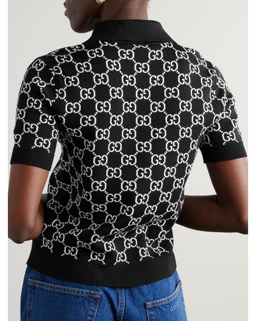 Gucci Black Wendbares Poloshirt Aus Gg Wolljacquard, Grösse