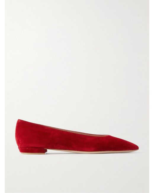 Gianvito Rossi Red Amelia Suede Point-Toe Flats