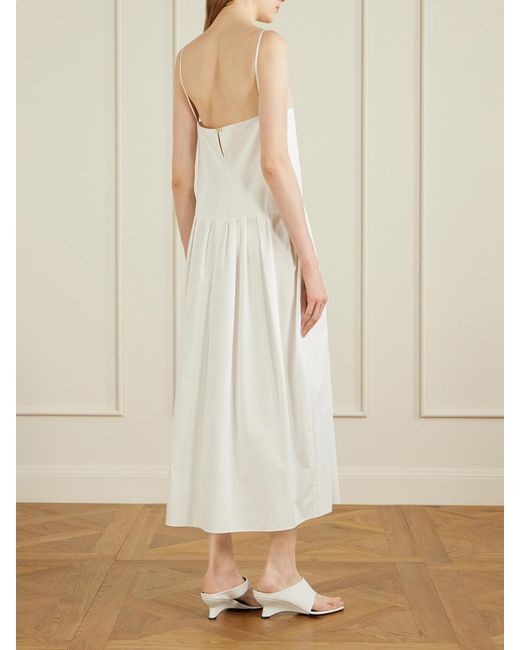 Khaite White Adira Pleated Cotton-Poplin Midi Dress