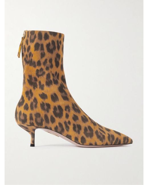 Aquazzura Brown Montmartre 50 Leopard-Print Suede Ankle Boots