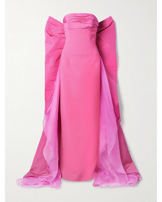 Carolina Herrera Pink Strapless Draped Silk-Organza Trimmed Taffeta Gown