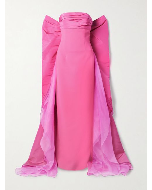 Carolina Herrera Pink Strapless Draped Silk-Organza Trimmed Taffeta Gown