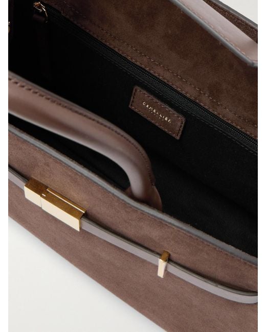 DeMellier London Brown The Hudson Midi Leather-Trimmed Suede Tote