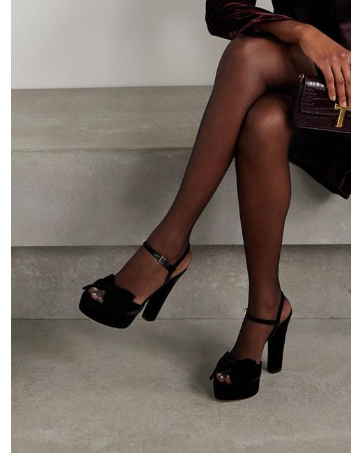 Tom Ford Black Brigitte Bow-Embellished Velvet Platform Sandals