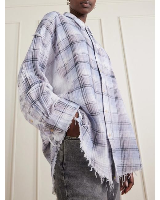 R13 White Distressed Checked Crinkled-Cotton Gauze Shirt