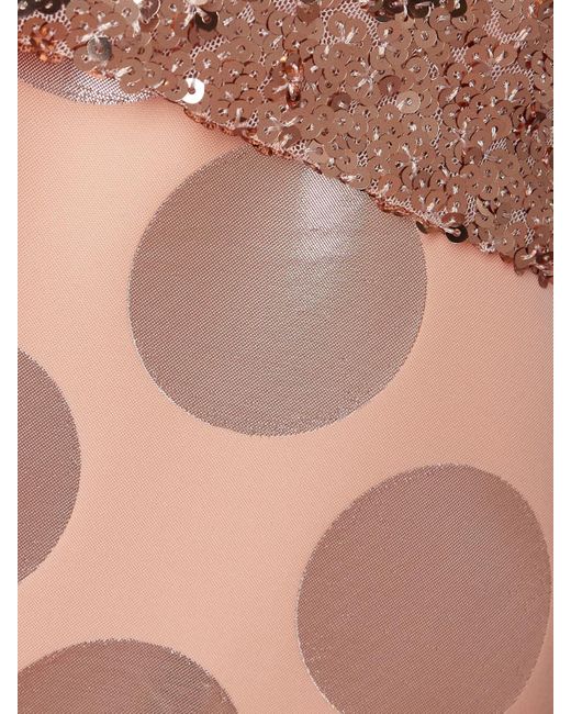 ‎Dima Ayad Pink Asymmetric Sequin-Embellished Draped Metallic Polka-Dot Brocade Gown