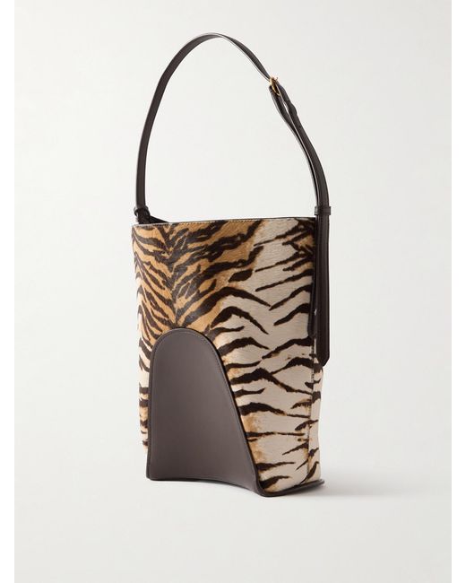 Alaïa White Hip Small Leather-Trimmed Tiger-Print Calf Hair Tote
