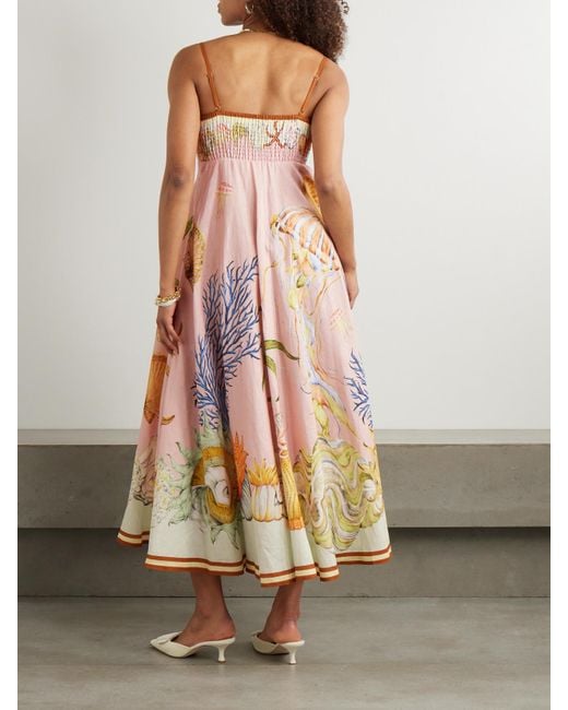 ALÉMAIS White Sam Pauletto Nereids Shirred Printed Linen-Gauze Midi Dress