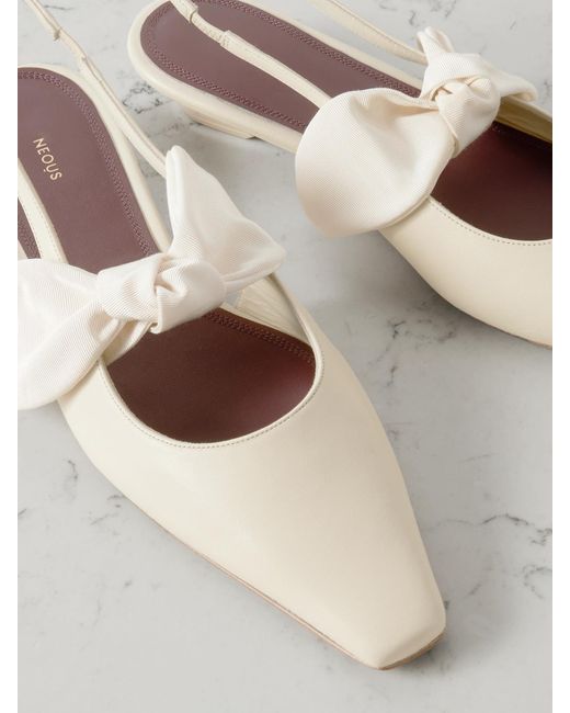 Neous Natural Uba Bow-Embellished Faille And Leather Slingback Flats