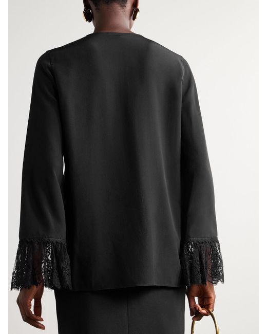 Haut En Crêpe De Chine De Soie À Finitions En Dentelle Chloé en coloris Black