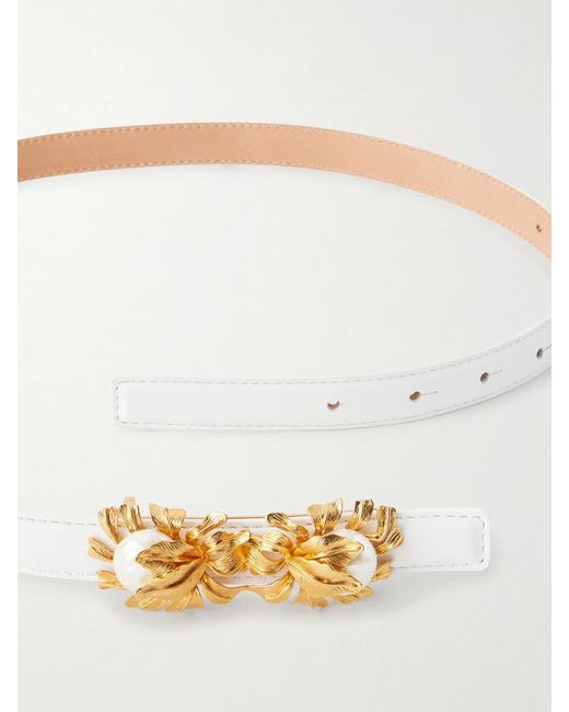 Sonia Petroff Natural Moonflower Embellished Leather Belt