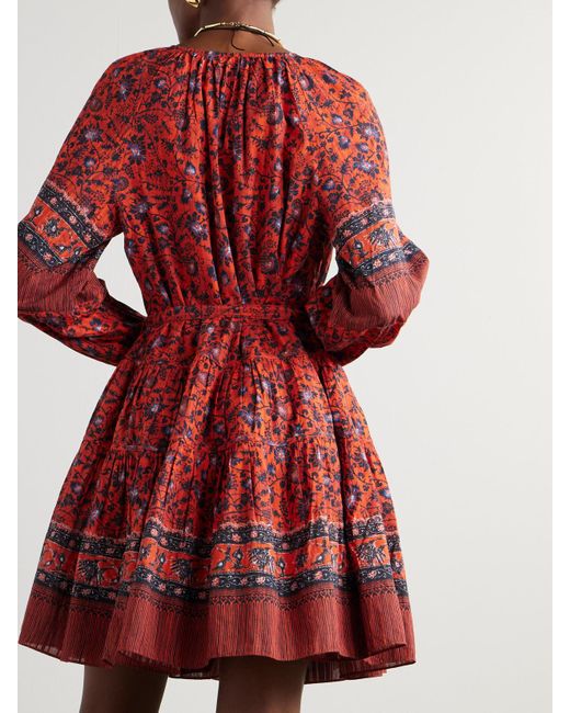 Ulla Johnson Red Abri Minikleid Aus Bedrucktem Voile Aus Einer Baumwollmischung Mit Bindegürtel