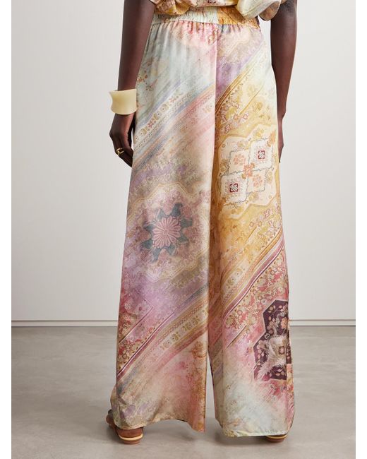 Zimmermann Tallow Printed Silk Wide-Leg Pants in Pink | Lyst