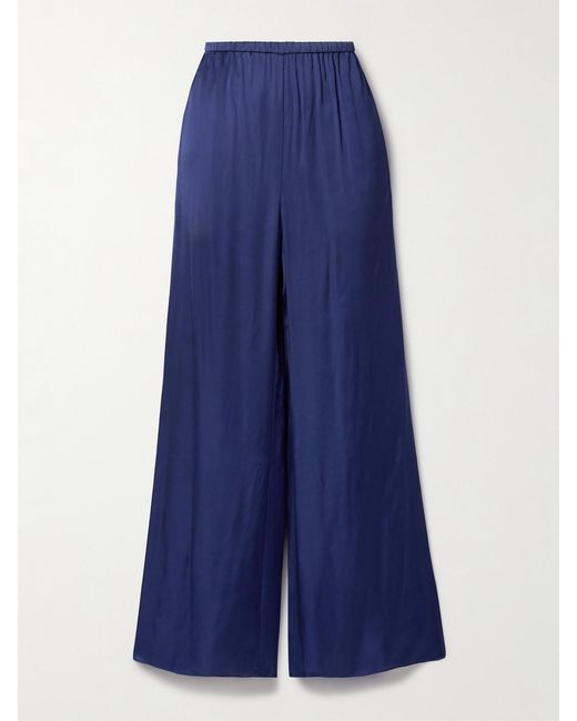 Diane von Furstenberg Blue Gianna Satin Wide-Leg Pants