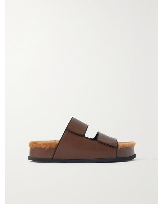 Neous Brown Dombai Shearling-Lined Leather Slides